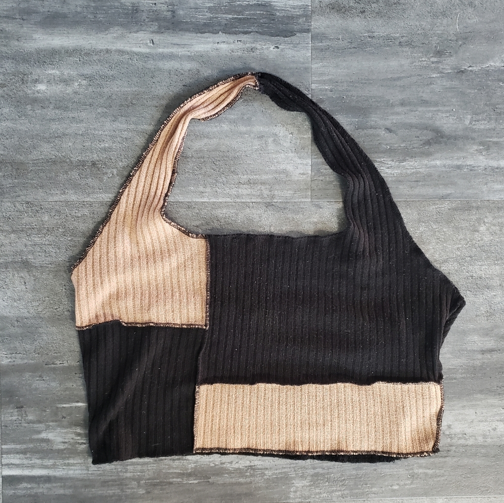 Black Nude Colorblock SHEIN Cropped Halter